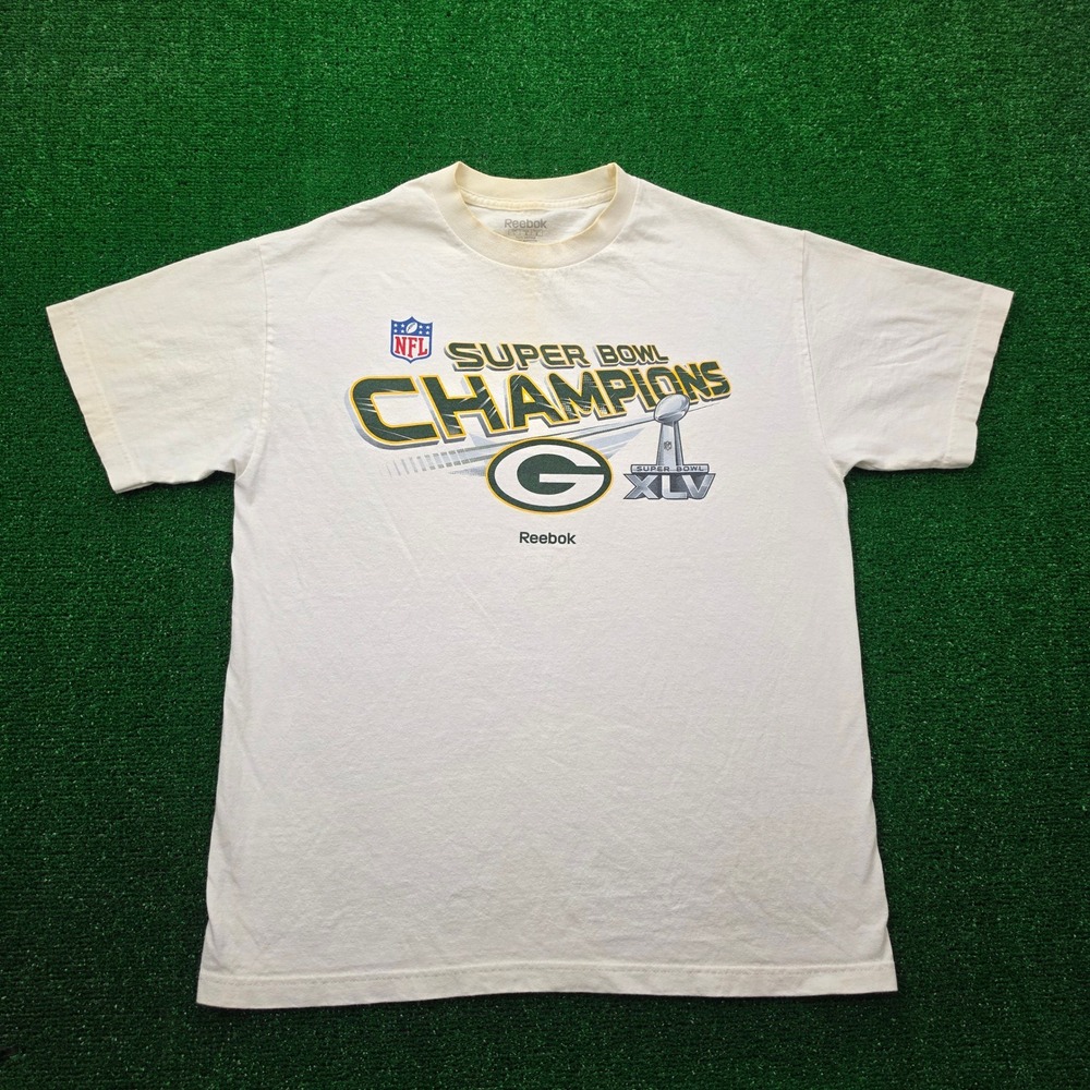 Green Bay Packers Reebok NFL Super Bowl XLV Champions Graphic Tshirt Mens Large